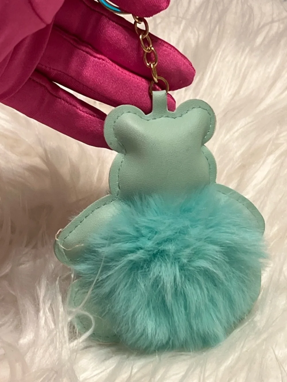 Mint Plush Bear Pom Keychain  or bag charm